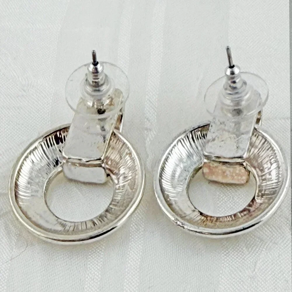 Silver Tone Hammered Door Knocker Post Earrings
